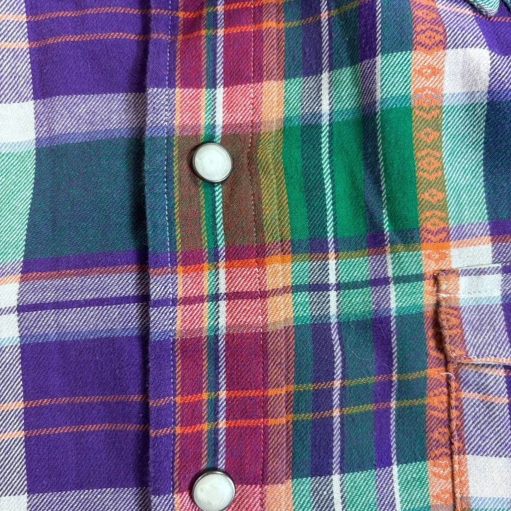 Vintage Polo Ralph Lauren Purple Plaid Pearl Snap Western Cowboy Shirt L Ranch
